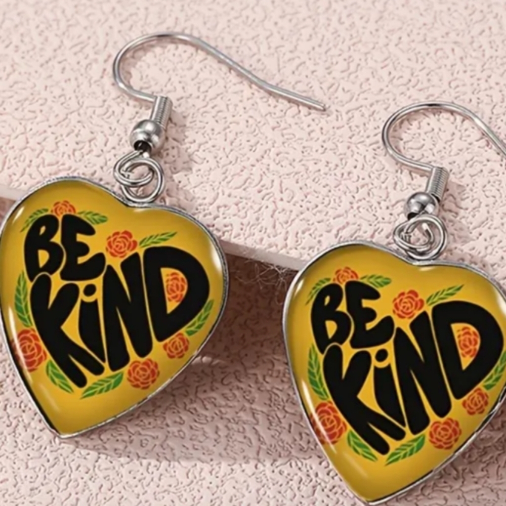 Be Kind Yellow Heart Earrings - Inspirational Women's Dangle Earrings